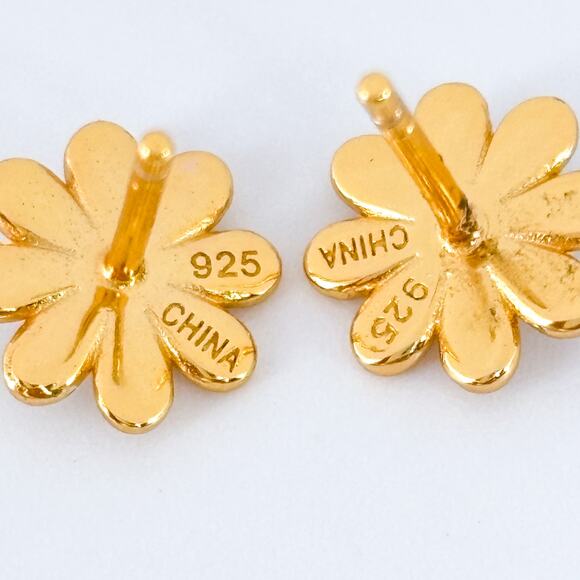 Vintage Sterling Silver 925 Gold Tone Daisy Flower Stud Earrings - Picture 5 of 8